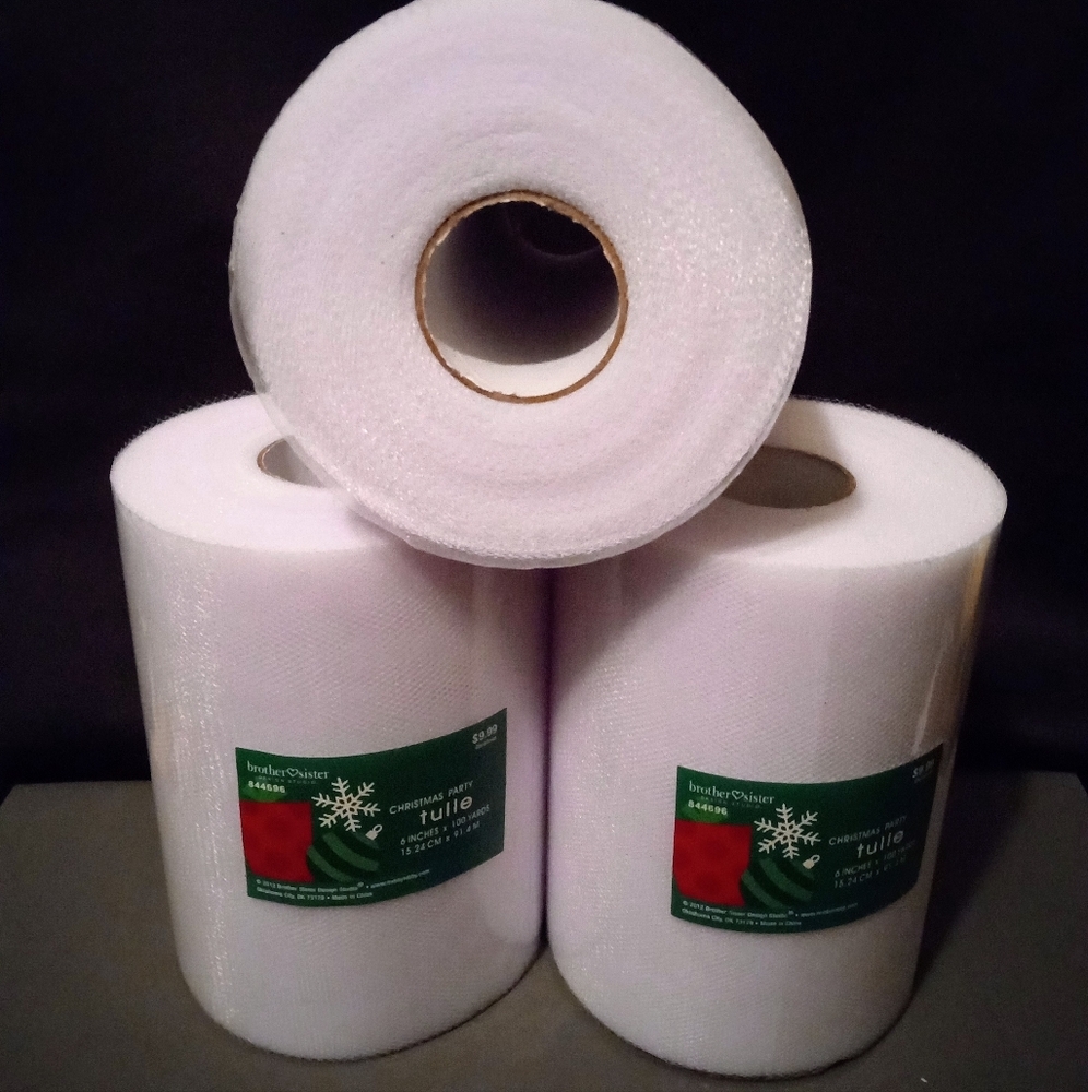 Lot Of 3 Spools Studio His & Her's White Tulle 6"x100yds Each